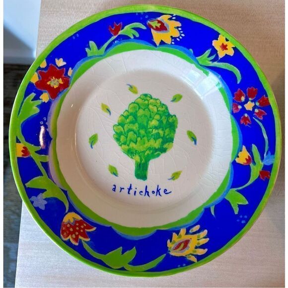 VTG Kimberly Hodges Garden Delights Blue Bowl Set of 3 Artichoke/Leek/Cucumber - Picture 5 of 10